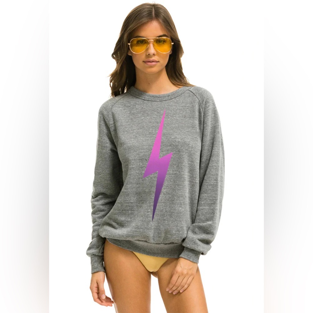 Aviator Nation Gray Sweatshirt with Purple Lightning Bolt